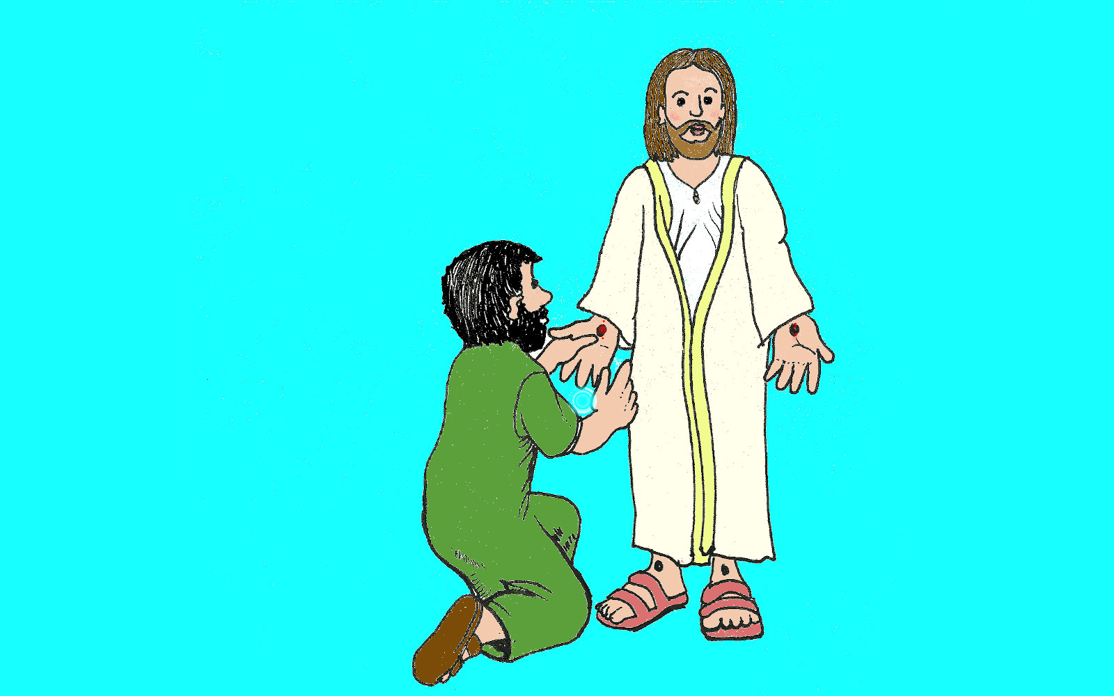 Nevěřící Tomáš, vzkříšený Ježíš se zjevuje Tomášovi