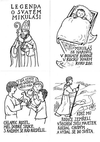 Život svatého Mikuláše - omalovánka - knížečka k sestavení.  Autor: Lucie Fričová, farnost Stodůlky