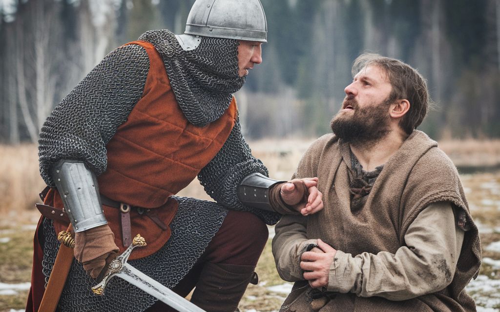 svatý Martin chce pomoci žebrákovi, Foto:  vyrobeno pomocí AI (AKr)