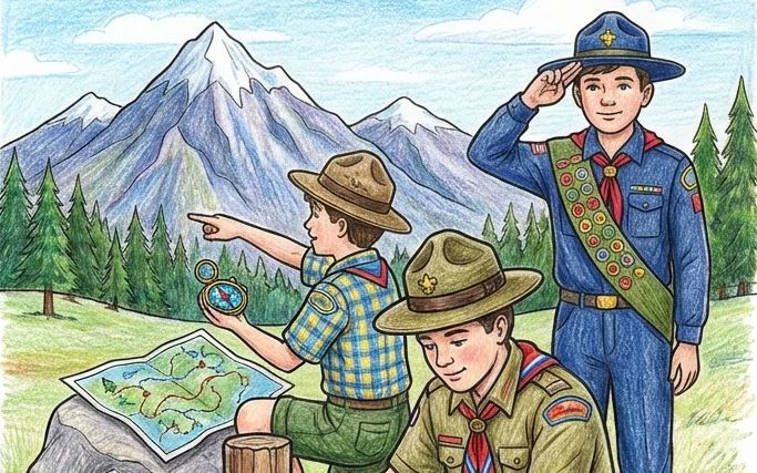 skauti a skautky v přírodě, omalovánka