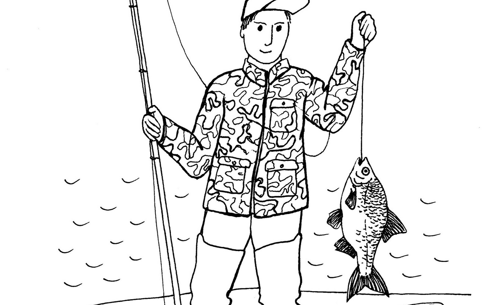 rybář, ryba, omalovánky 